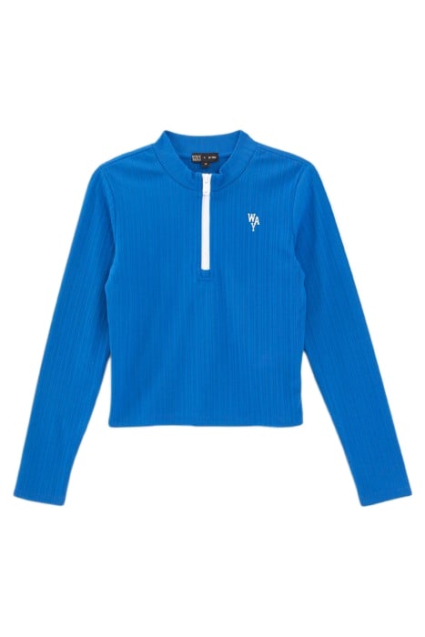 GIRLS' BLUE ZIPPED RIBBED T-SHIRT 1