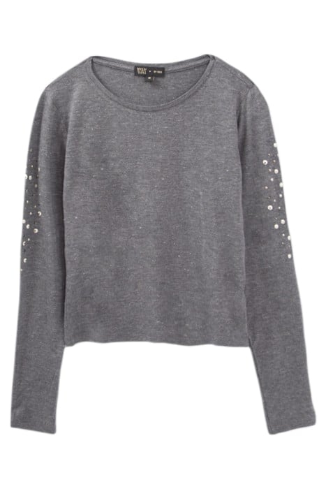 GIRLS’ GREY LUREX T-SHIRT WITH METAL DECOR ON SLEEVES 1