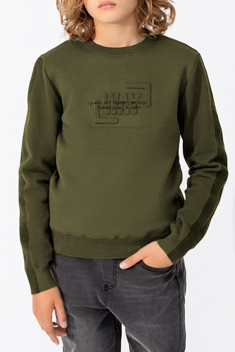BOYS’ KHAKI MIXED FABRIC SWEATER WITH EMBOSSED IMAGE 1