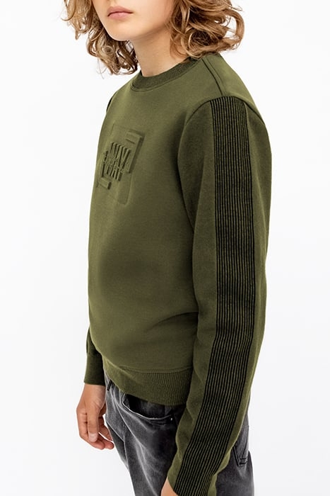 BOYS’ KHAKI MIXED FABRIC SWEATER WITH EMBOSSED IMAGE 2