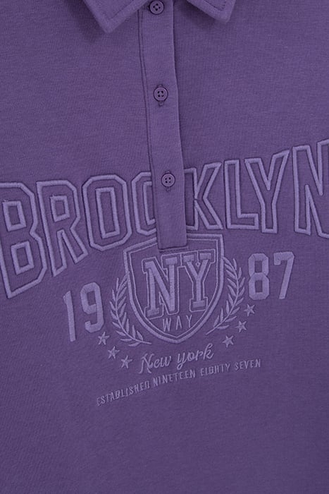 GIRLS’ PURPLE POLO SWEATSHIRT-DRESS, COLLEGE EMBROIDERY 3