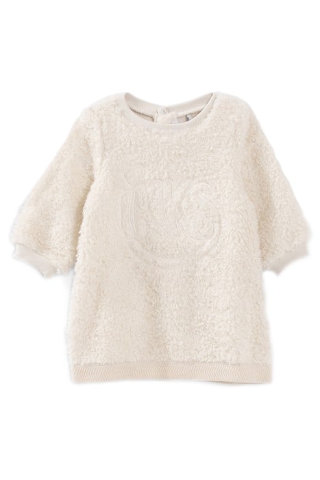 BABY GIRLS’ ECRU SHERPA DRESS WITH EMBROIDERED LOGO 1