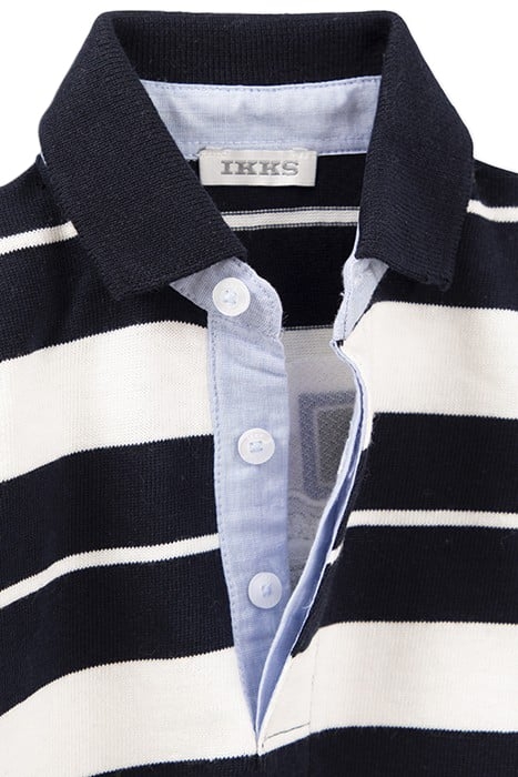 BABY BOYS’ NAVY/ECRU STRIPE POLO SHIRT, EMBROIDERED BACK 4
