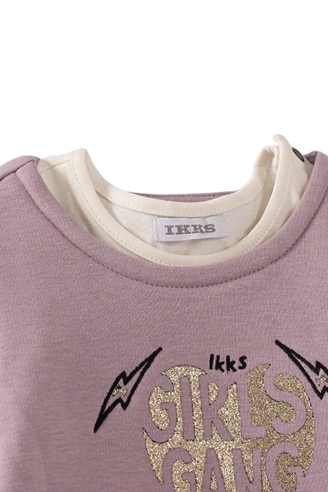 BABY GIRLS’ 2-IN-1 VIOLET SWEATSHIRT/ECRU T-SHIRT 6