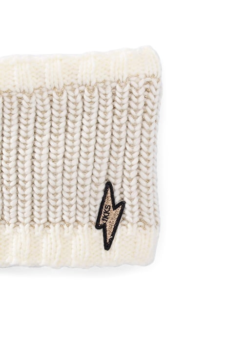 BABY GIRLS’ ECRU KNIT SNOOD, GOLD LUREX & LIGHTNING BADGE 3