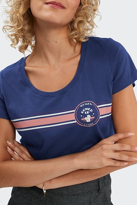 SAPPHIRE BLUE T-SHIRT WITH SLOGAN AND STRIPES 3