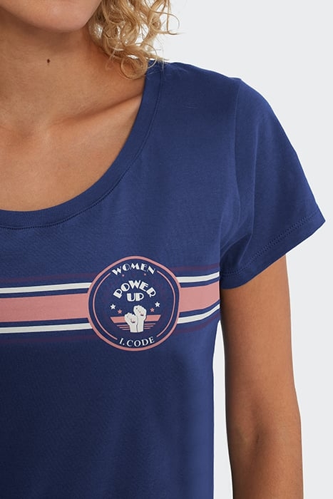 SAPPHIRE BLUE T-SHIRT WITH SLOGAN AND STRIPES 5