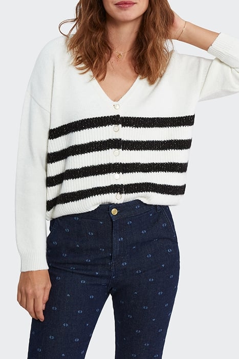 WHITE KNIT CARDIGAN WITH BLACK STRIPES 1