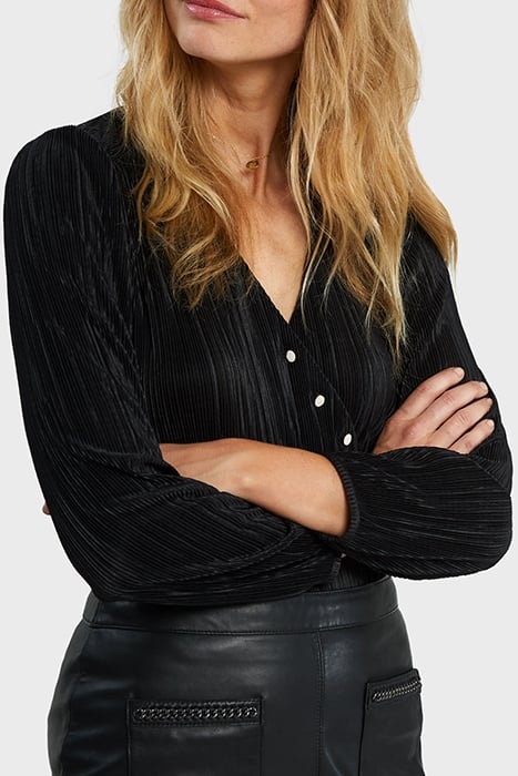 BLACK MICRO-PLEAT WRAP BLOUSE 1
