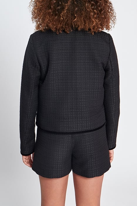 BLACK WAFFLE TWEED-LOOK SQUARE JACKET 2