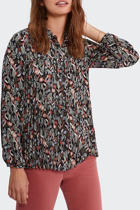 BLACK PLANT PRINT PLEATED SHIRT 1