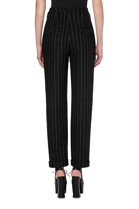 STRETCH WOOL PINSTRIPE TROUSERS BLACK 2
