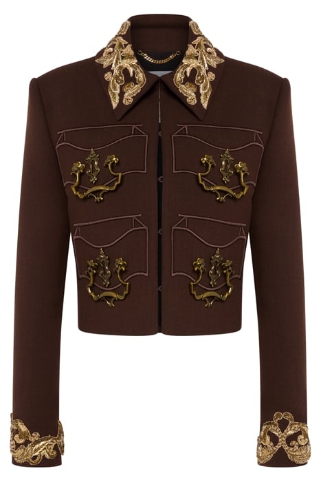 CROPPED CRÊPE JACKET HANDLE WITH CARE BROWN 3