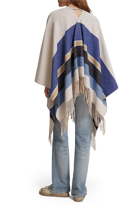 WOOL BLEND STRIPED PONCHO BLUE BOLD STRIPE 3