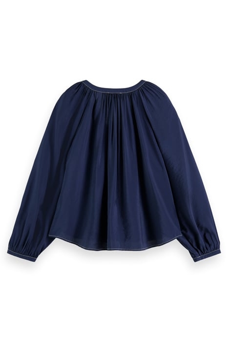 BALLOON SLEEVE LACE UP TOP NAVY BLUE 2