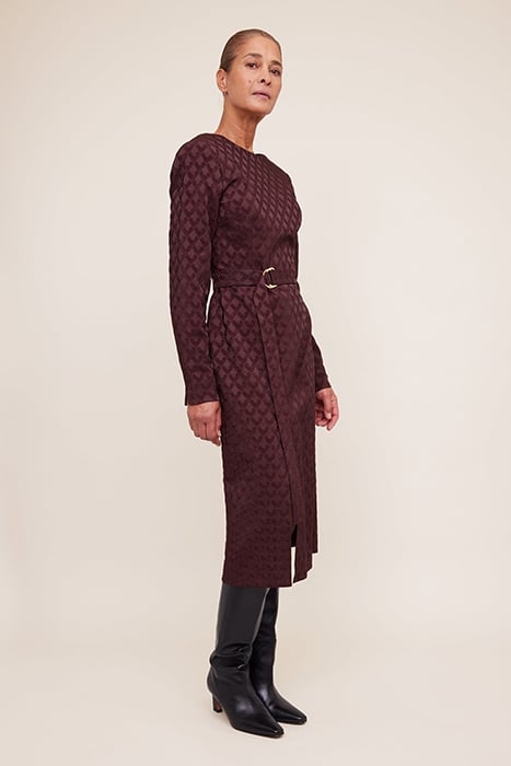 V JACQUARD DRESS BROWN SYRAH 4