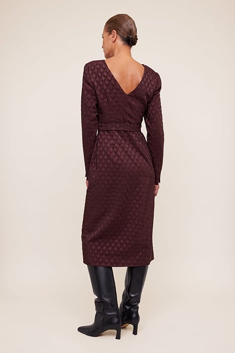 V JACQUARD DRESS BROWN SYRAH 2