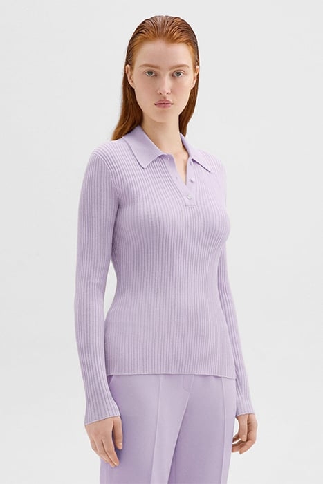 SLIM POLO IN WOOL-VISCOSE CREPE LILAC SKY 1