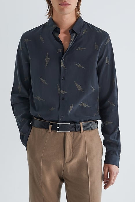 BLACK PURE EDITION-SLIM SHIRT, LIGHTNING PRINT BLACK 1