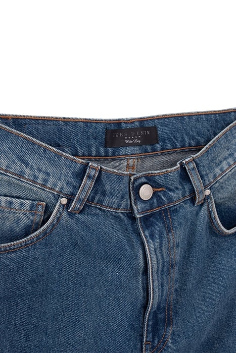 BLUE HIGH-WAIST FRINGED CUFF 7/8 WIDE-LEG JEANS BLUE 6