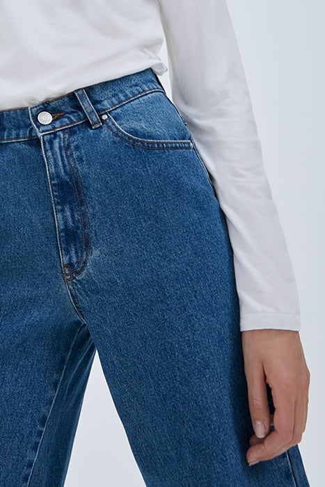 BLUE HIGH-WAIST FRINGED CUFF 7/8 WIDE-LEG JEANS BLUE 4