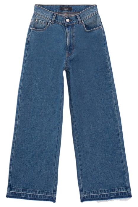 BLUE HIGH-WAIST FRINGED CUFF 7/8 WIDE-LEG JEANS BLUE 3