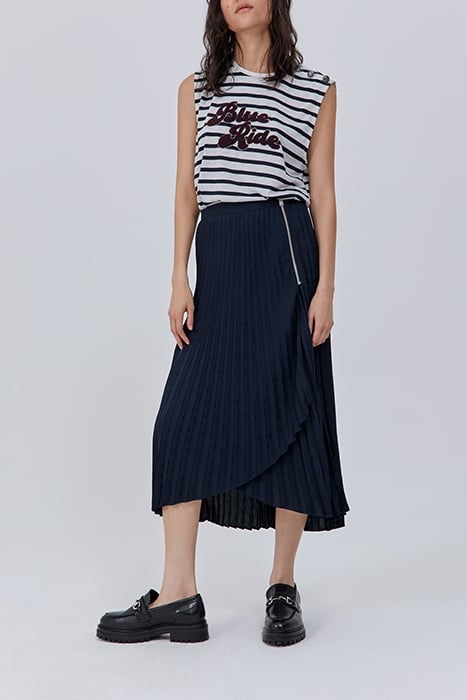NAVY SKULL MOTIF JACQUARD PLEATED SKIRT NAVY 3