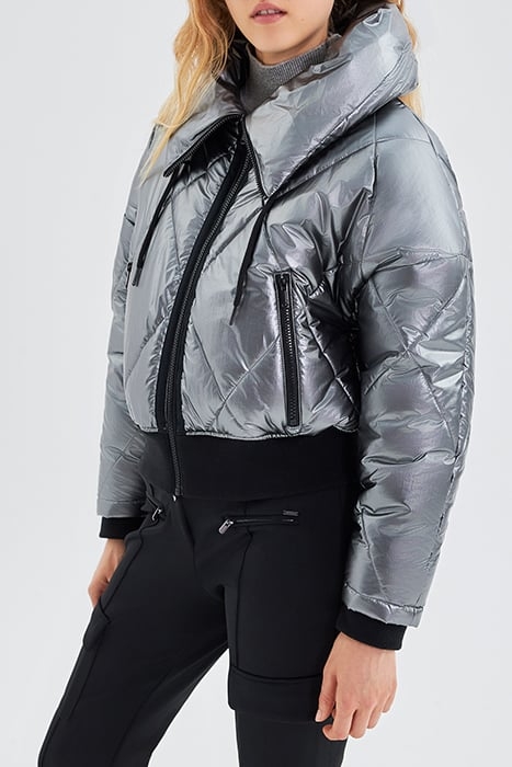 BLACK SHORT PADDED JACKET WITH HIDDEN HOOD SILVER 6