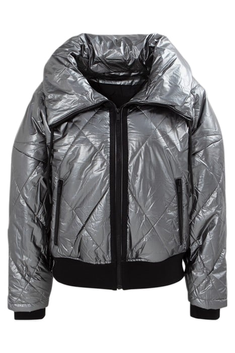 BLACK SHORT PADDED JACKET WITH HIDDEN HOOD SILVER 3