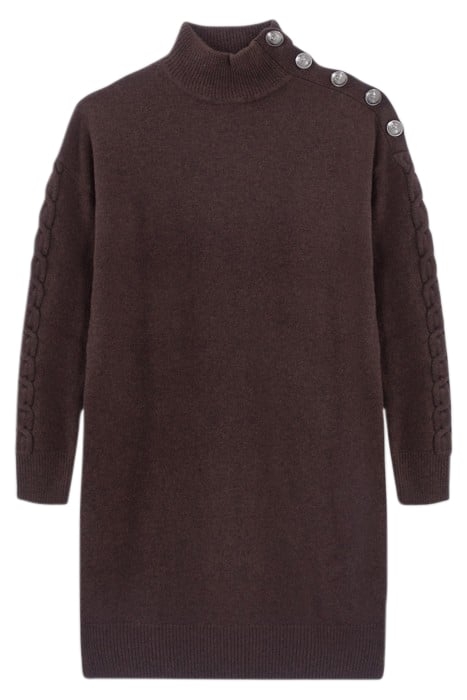 CHOCOLATE KNIT DRESS, ENGRAVED BUTTONS ON SHOULDER CHOCOLATE 4