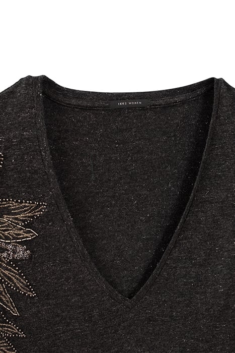 GREY MARL LUREX T-SHIRT WITH FEATHER EMBROIDERY GREY 2