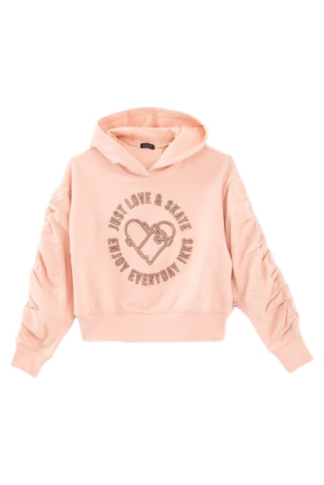 GIRLS’ KHAKI HOODIE WITH GATHERED CUFFS PINK 1