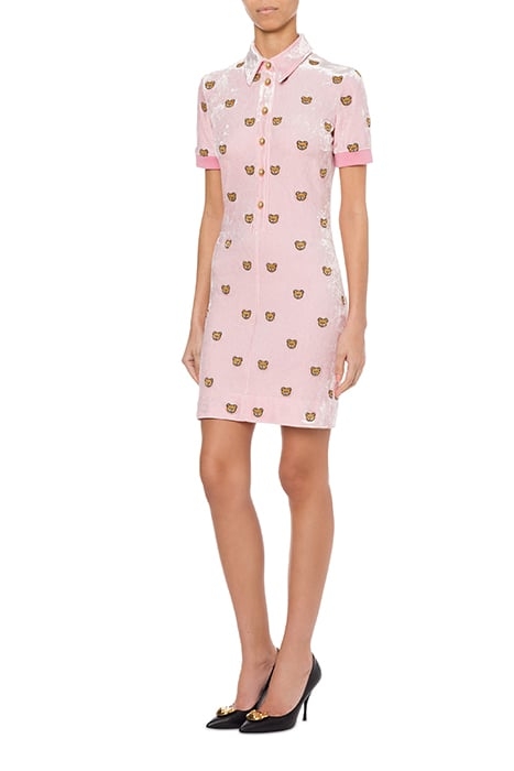 TEDDY EMBROIDERY STRETCH VELOR DRESS PINK 1