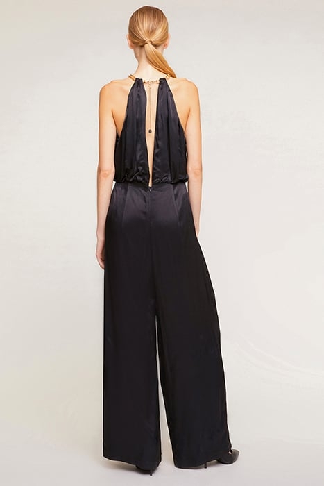 LONG SATIN JUMPSUIT WITH NECKLACE MOTIF BLACK 2