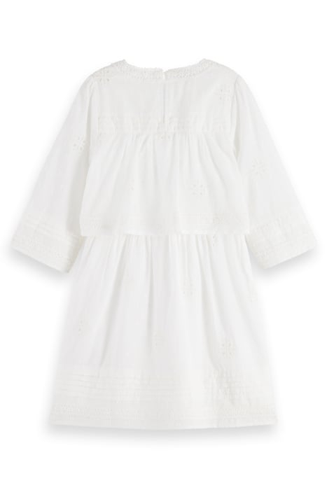 BRODERIE ANGLAISE & CLIP JACQUARD 3/4 SLEEVE DRESS OFF WHITE 2