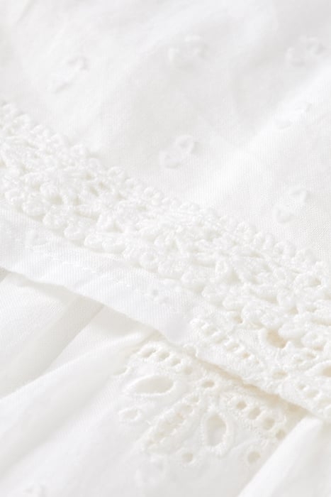 BRODERIE ANGLAISE & CLIP JACQUARD 3/4 SLEEVE DRESS OFF WHITE 3