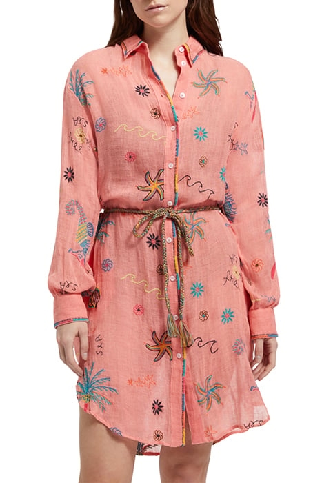 OVERSIZED SHIRT DRESS WITH MULTICOLOR EMBROIDERY SEA LIFE EM 1