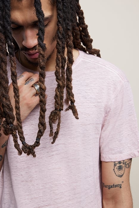 MOTT REGULAR FIT SS LINEN CREW WITH COLD MISTY ROSE 2