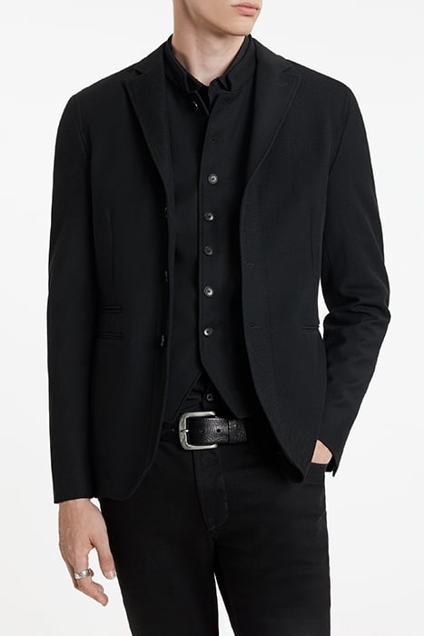SLIM FIT NOTCH LAPEL JKT WITH BTN CLOSUR BLACK 1