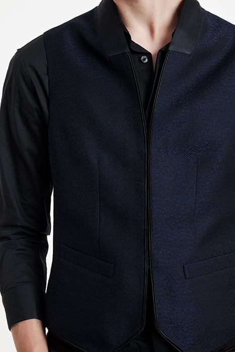 SHAWL COLLAR H B CLOSURE VEST BLUE BLACK 3