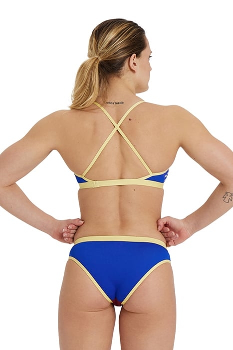 WOMEN'S ARENA ICONS BIKINI CROSS BACK SO BURGUNDY-NEON BLUE- 2