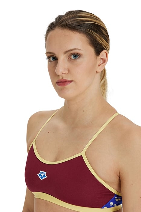 WOMEN'S ARENA ICONS BIKINI CROSS BACK SO BURGUNDY-NEON BLUE- 8