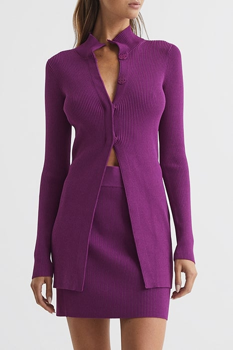 BLAKELY-RIBBED CARDIGAN MAGENTA 1