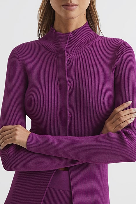 BLAKELY-RIBBED CARDIGAN MAGENTA 6