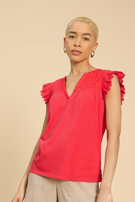 TEA WOVEN FRILL TOP BRIGHT ORANGE 1