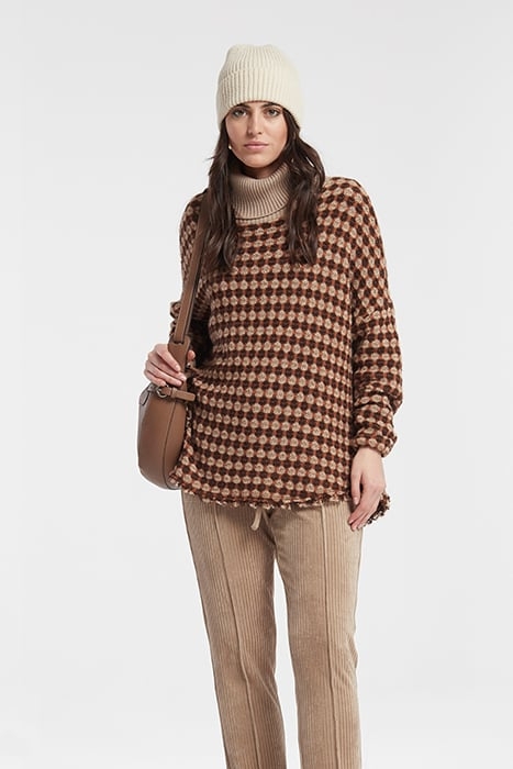 TRICOLOR KNIT HIGH NECK ASTRAL SWEATER BROWN 1