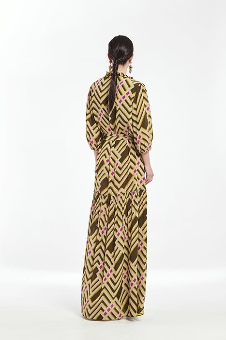 PRINT VISCOSE V NECK LINE LONG DRESS GREEN 2