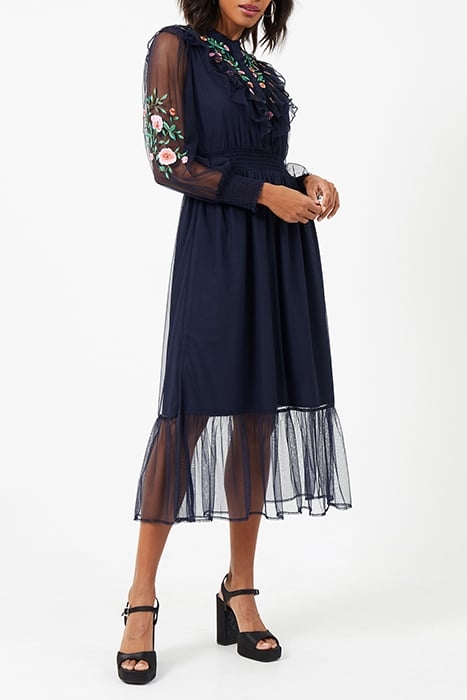 ABRA EMBROIDED MESH MIDI DRESS BLUE 4