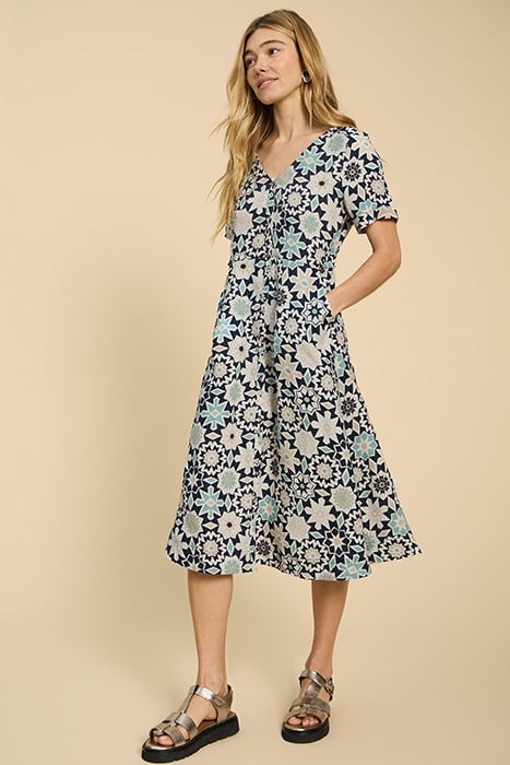 IVY LINEN MINI DRESS BLUE PRINTED 1