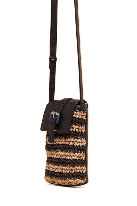 CLARA BUCKLE RAFFIA PHONE BAG BLACK MULTI 3
